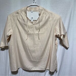 Old Navy Cream And Gold Stripped  Long Sleeve Tunic Top With Tie V Neck 4X Plus